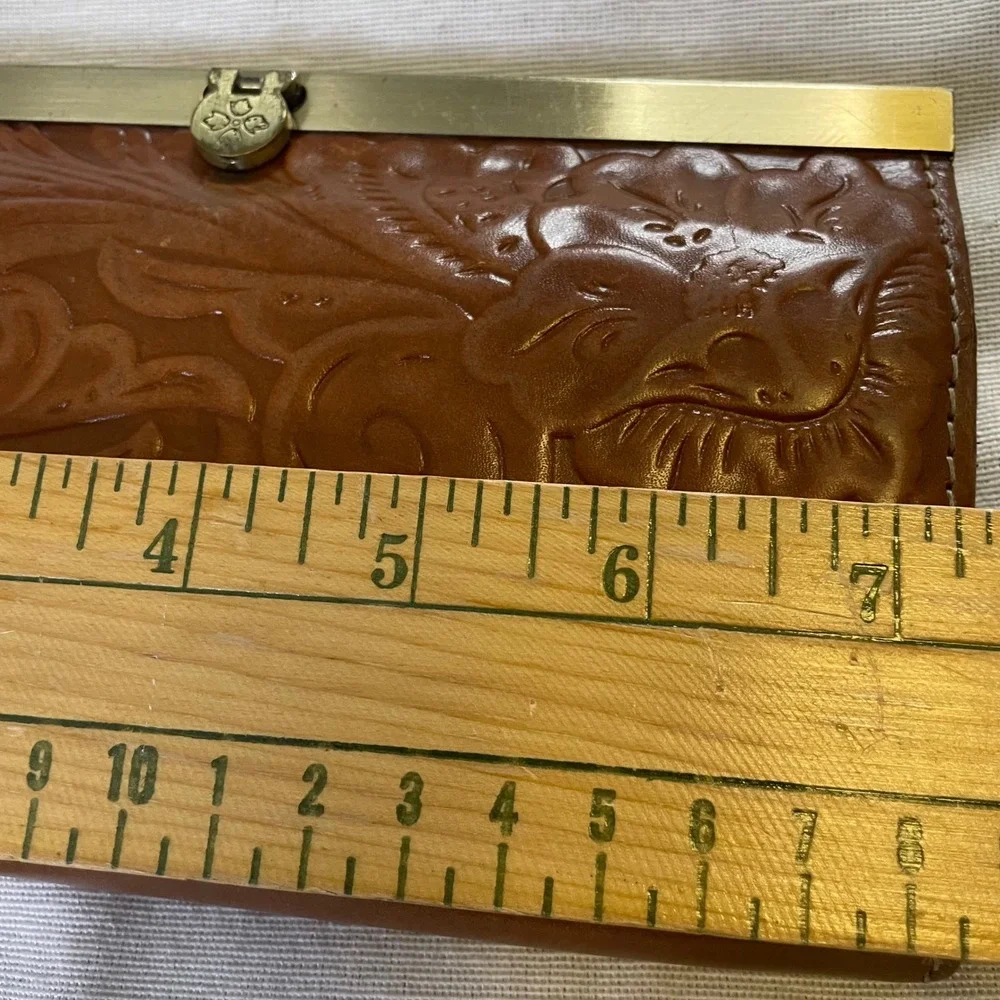 Patricia Nash Wallet Womens OS Tan Tooled Leather Floral Frame Trifold Clutch